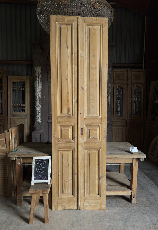 3 Panel Antique Solid French Doors - 30.5x105 K382