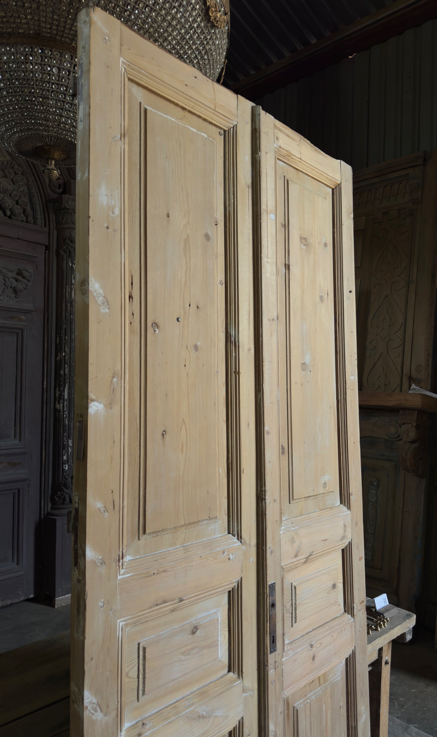 3 Panel Antique Solid French Doors - 42x98.25 K64