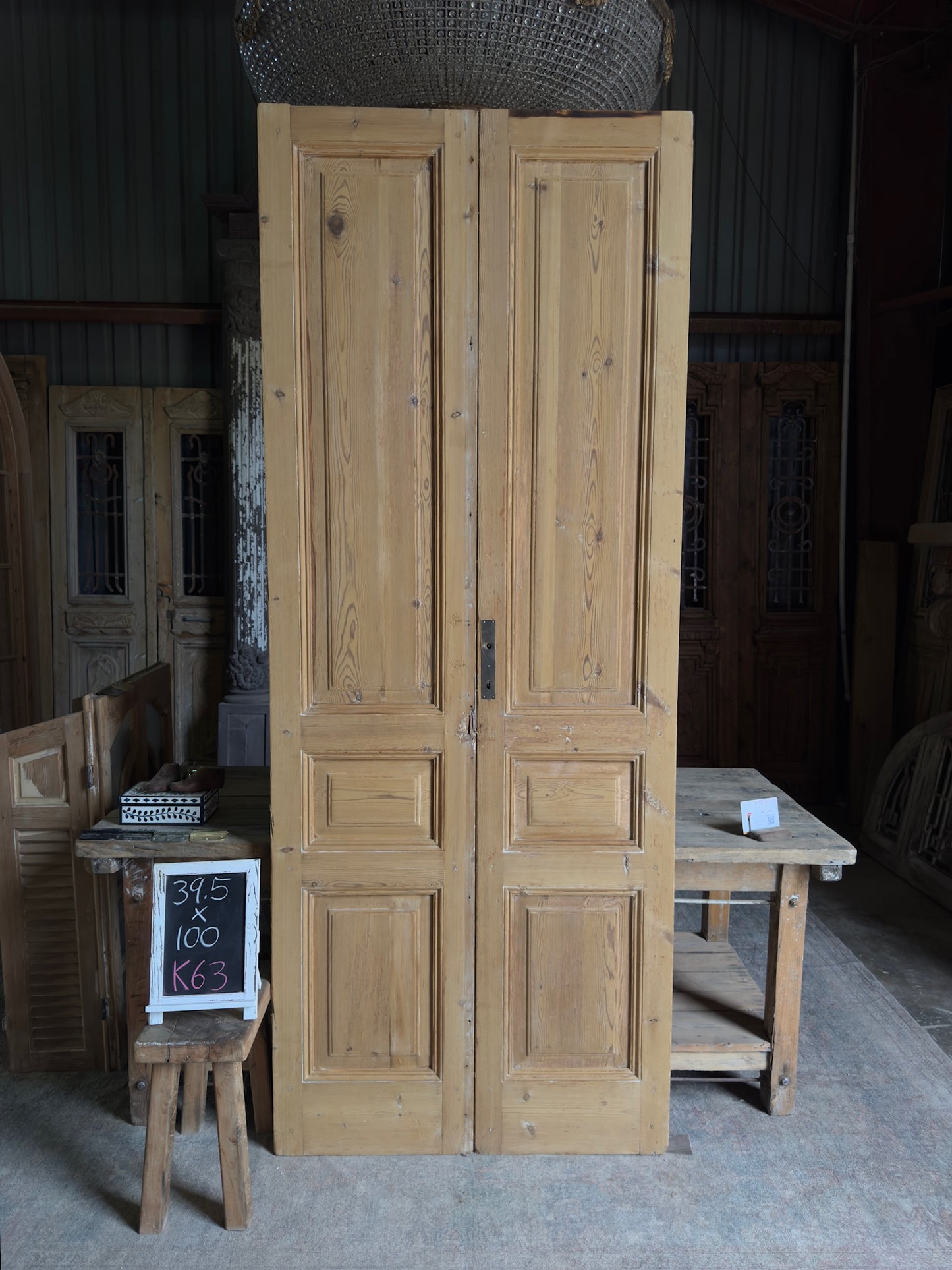 3 Panel Antique Solid French Doors - 39.5x100 K63