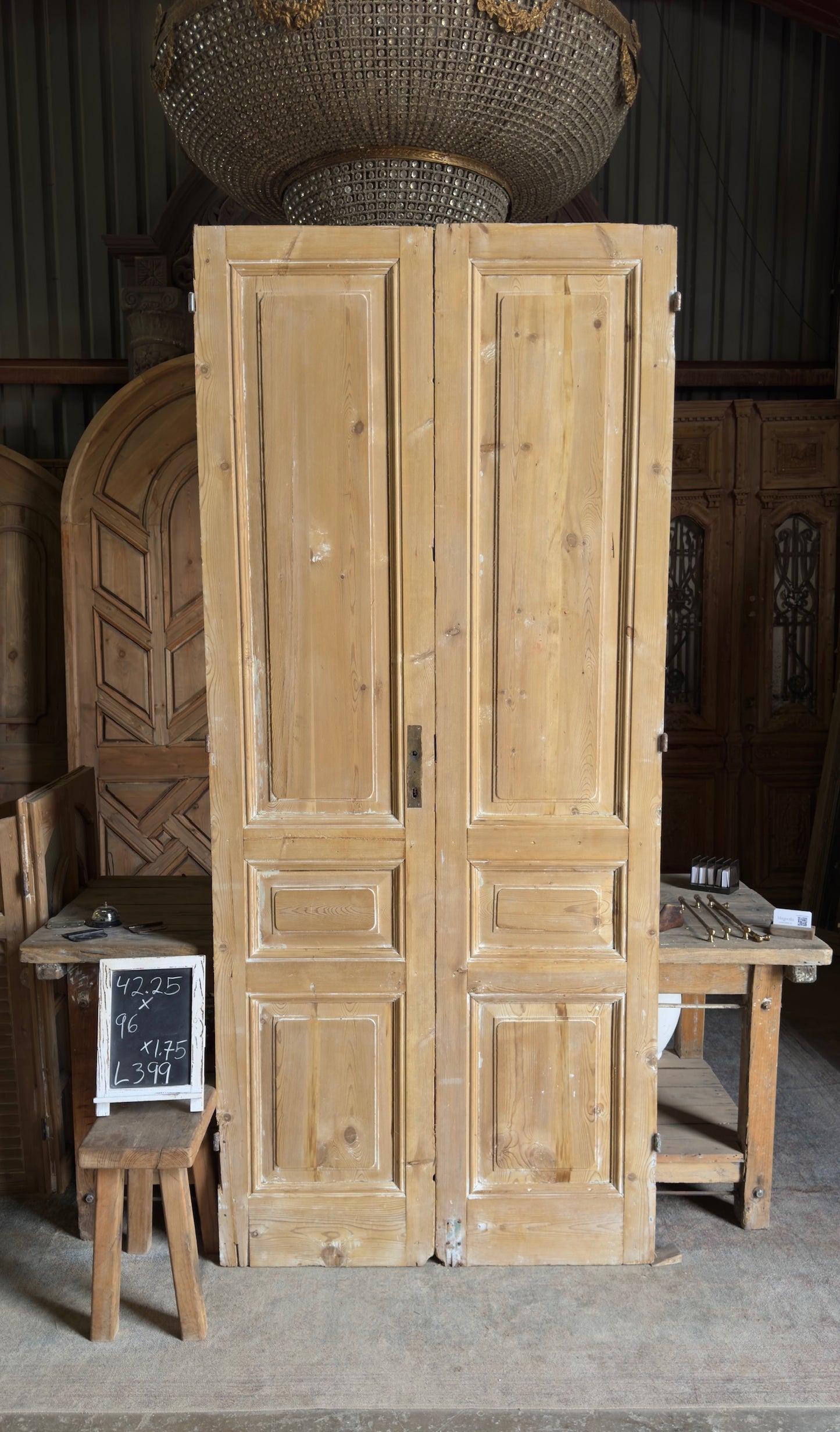 3 Panel Antique Solid French Doors - 42.25x96 - L399