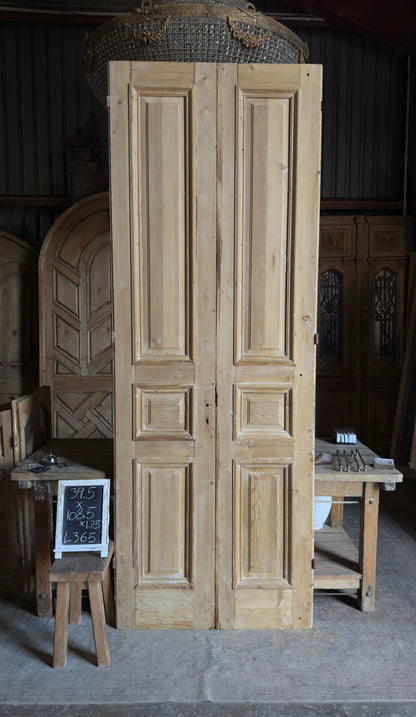 Raised Molding 3 Panel Antique Solid French Doors - 39.5x108.5 - L365