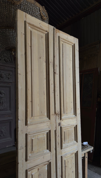 Raised Molding 3 Panel Antique Solid French Doors - 43x105 - L382