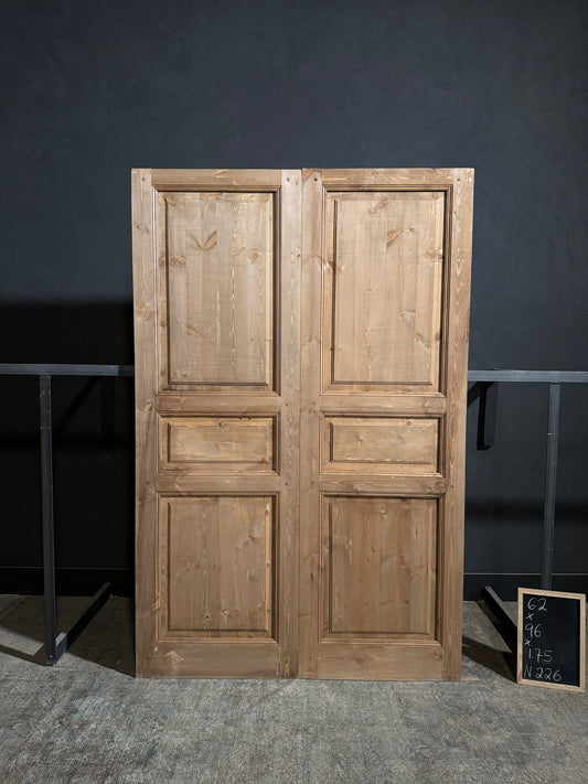 Handcrafted 3 Panel Solid French Doors - 62x96 - N226