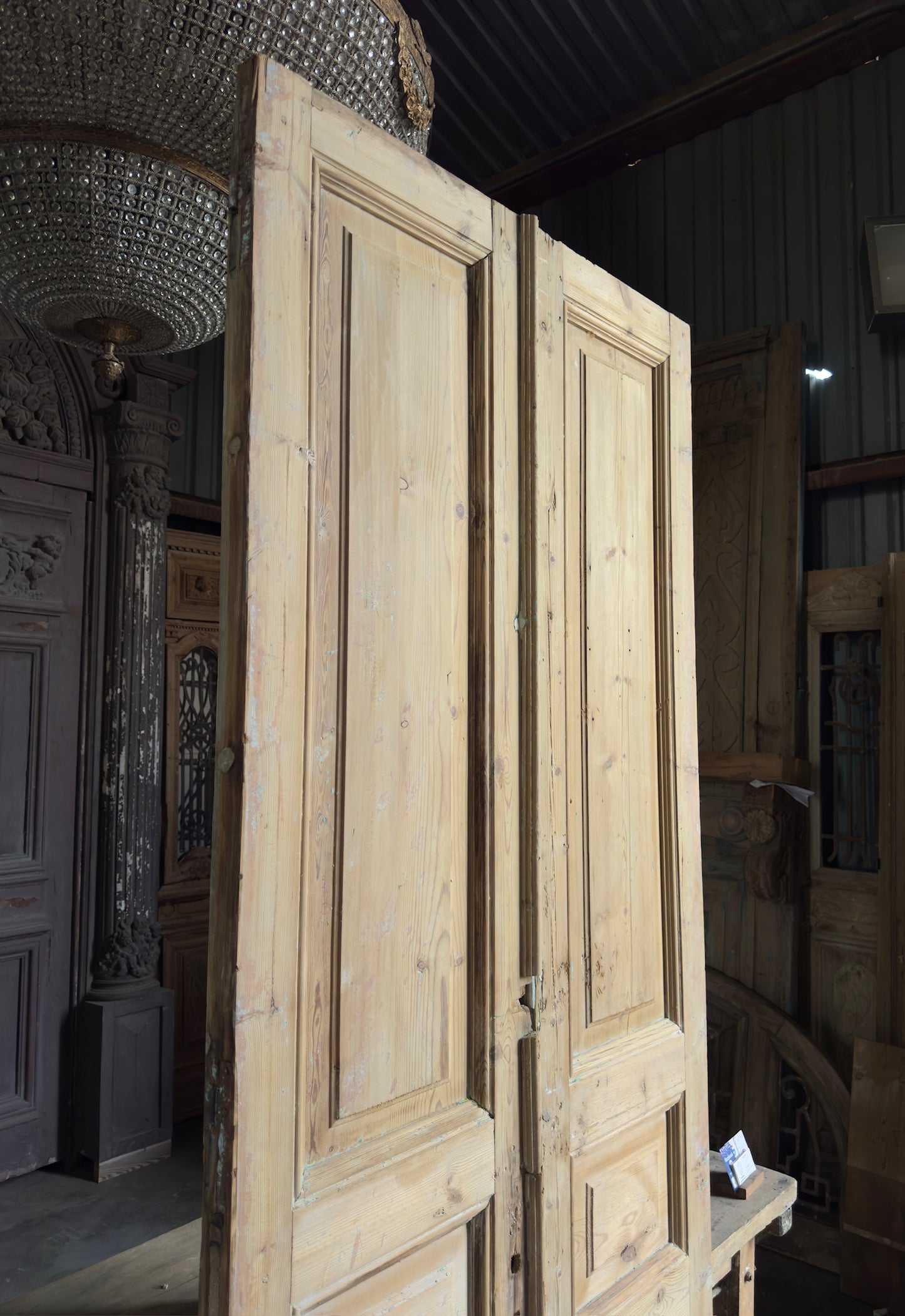 3 Panel Antique Solid French Doors - 38x99 K328