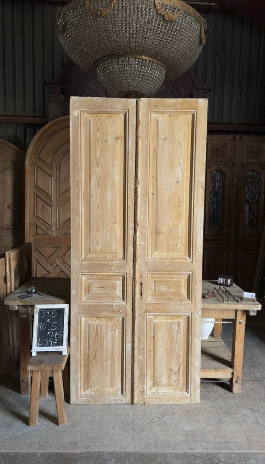 3 Panel Antique Solid French Doors - 39.5x90.5 - L397