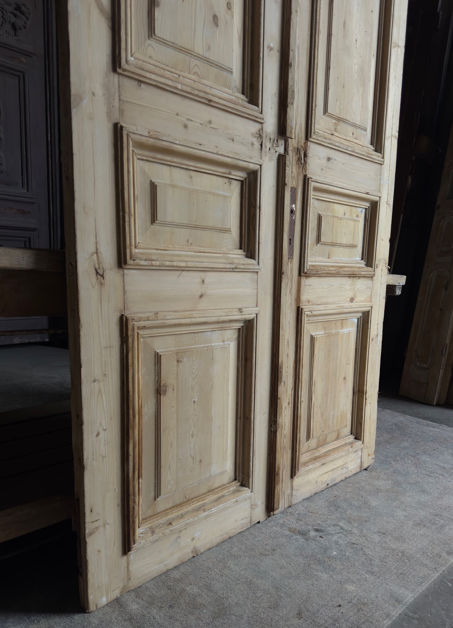 Grand Raised Molding Antique Solid French Doors - 50.5x109.5 - L372