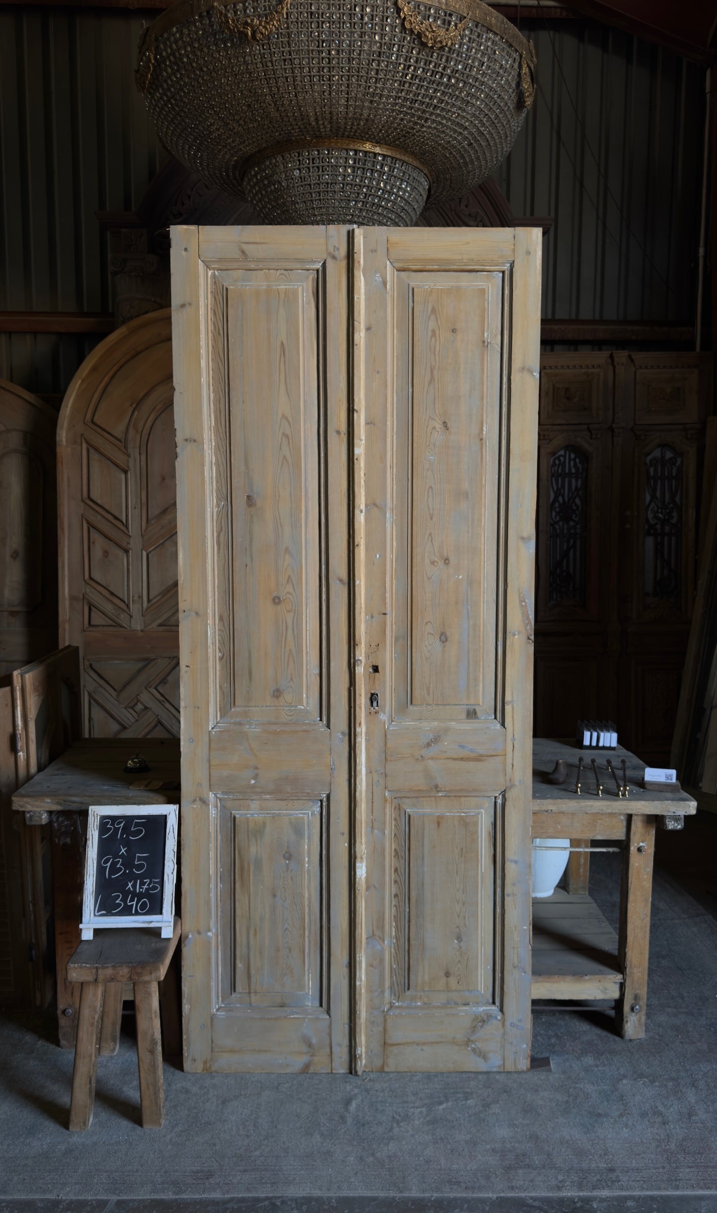 2 Panel Antique Solid French Doors - 39.5x93.5 - L340