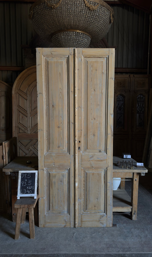 2 Panel Antique Solid French Doors - 39.5x93.5 - L340