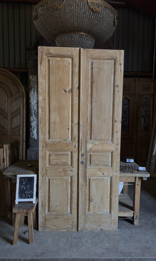 3 Panel Antique Solid French Doors - 43x94.5 - L334