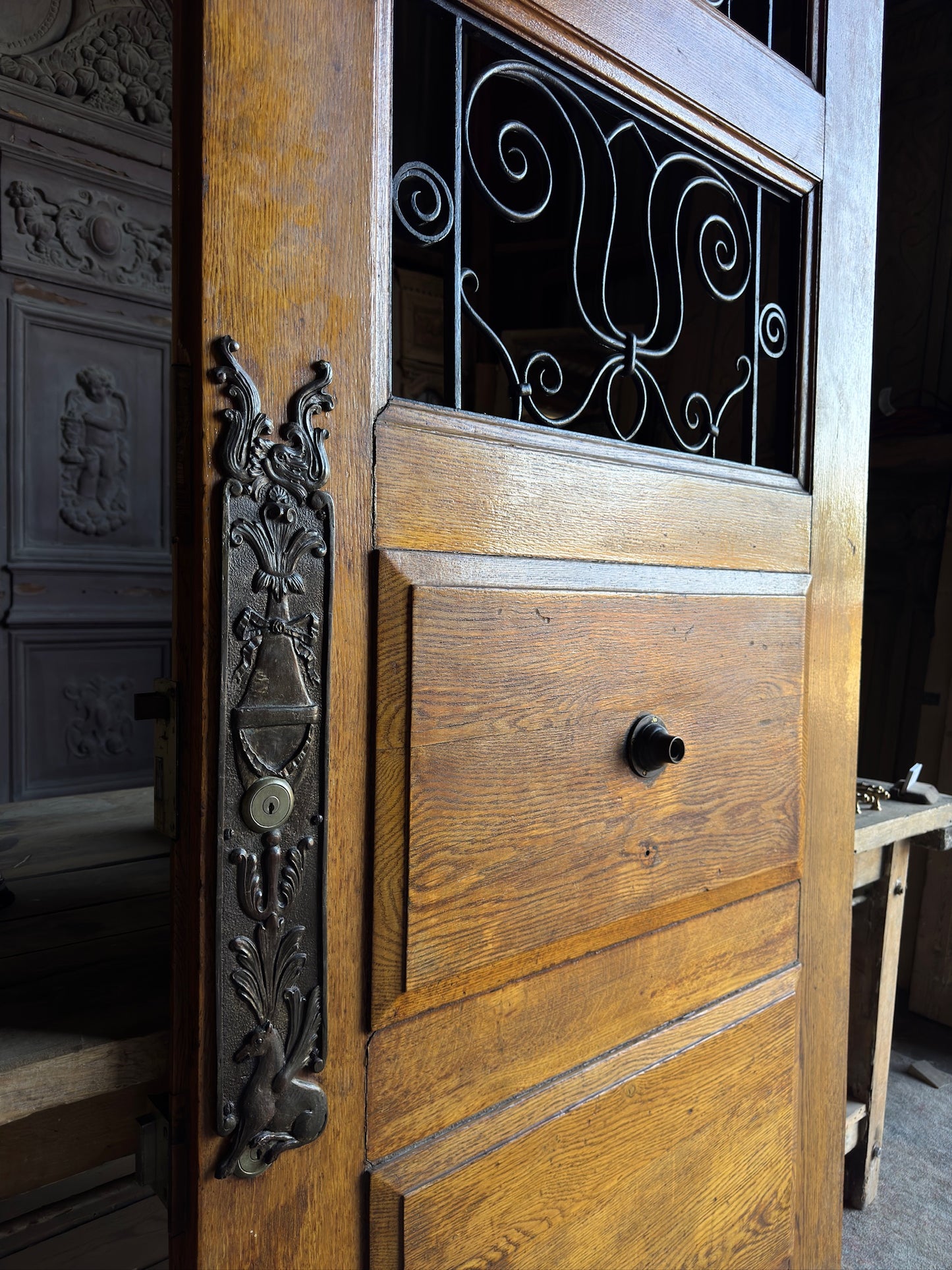 European Double Iron Grille Antique Single Door - 41x94.5 - L241