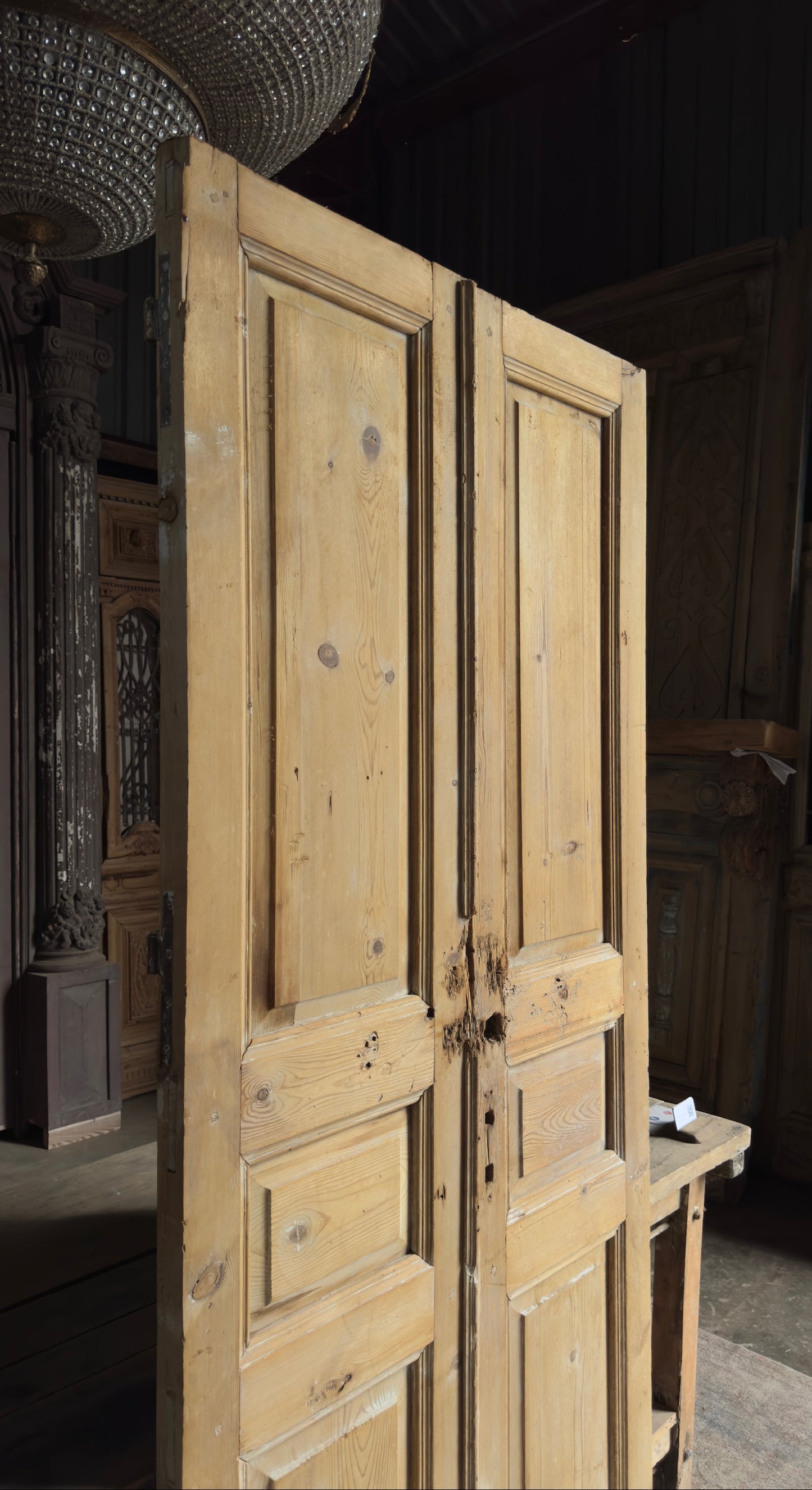 3 Panel Antique Solid French Doors - 38.5x88.5 K463