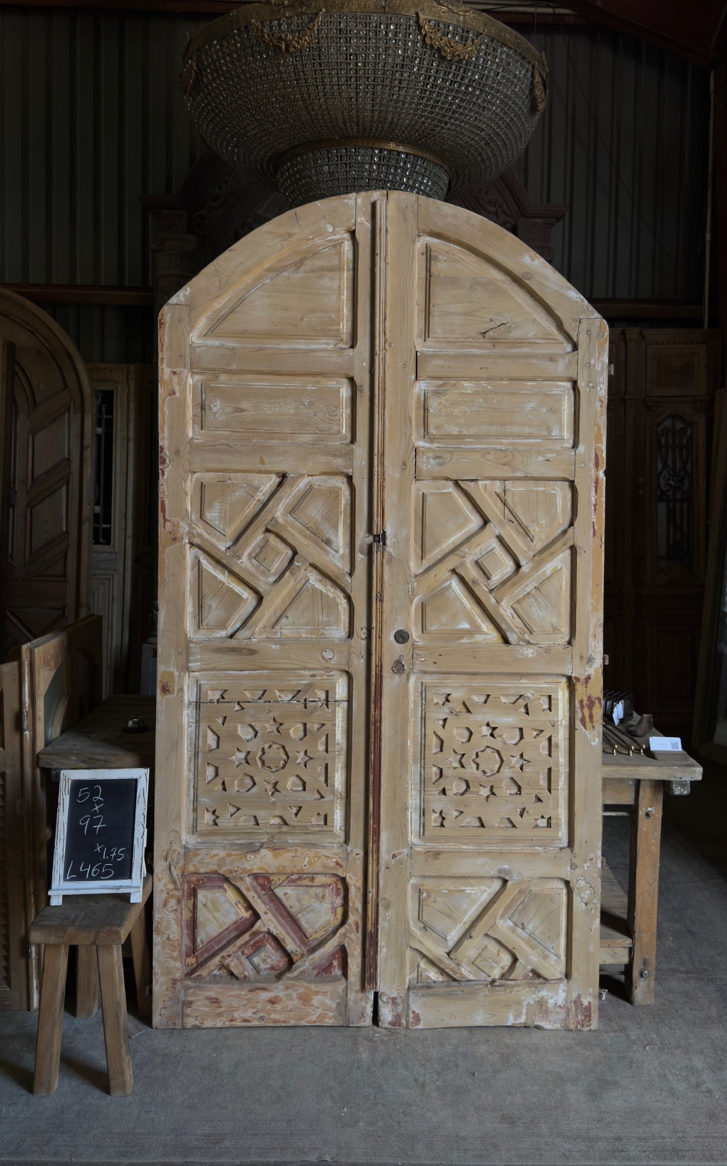 Antique Arched Moroccan Paneled Solid Doors - 52x97 - L465