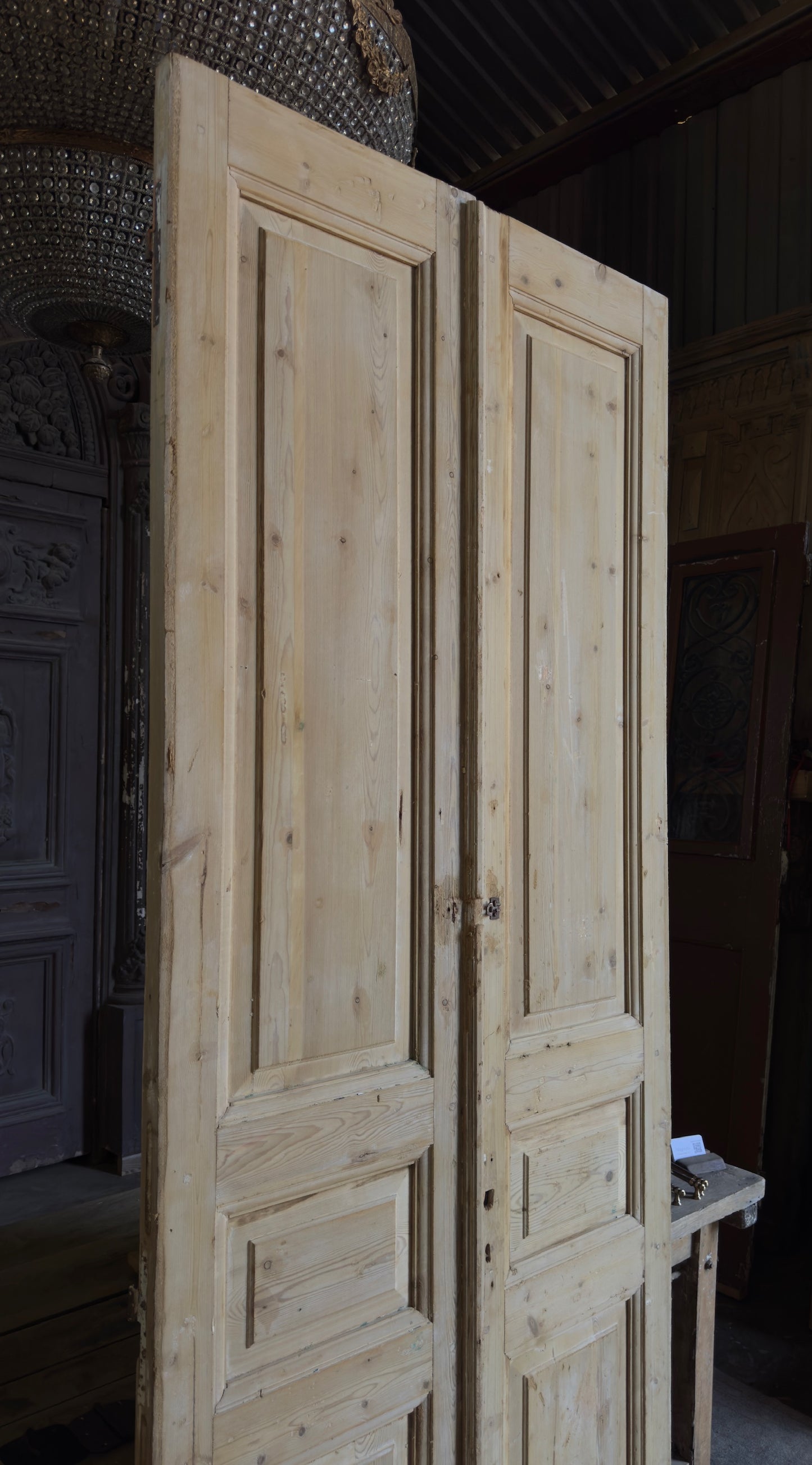 3 Panel Antique Solid French Doors - 40x101 - L333