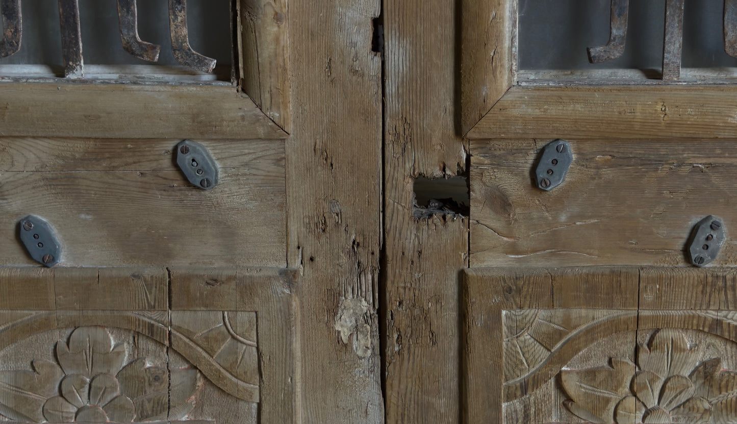 Antique Carved 6 Lite French Doors - 42.75x90.25 - L560