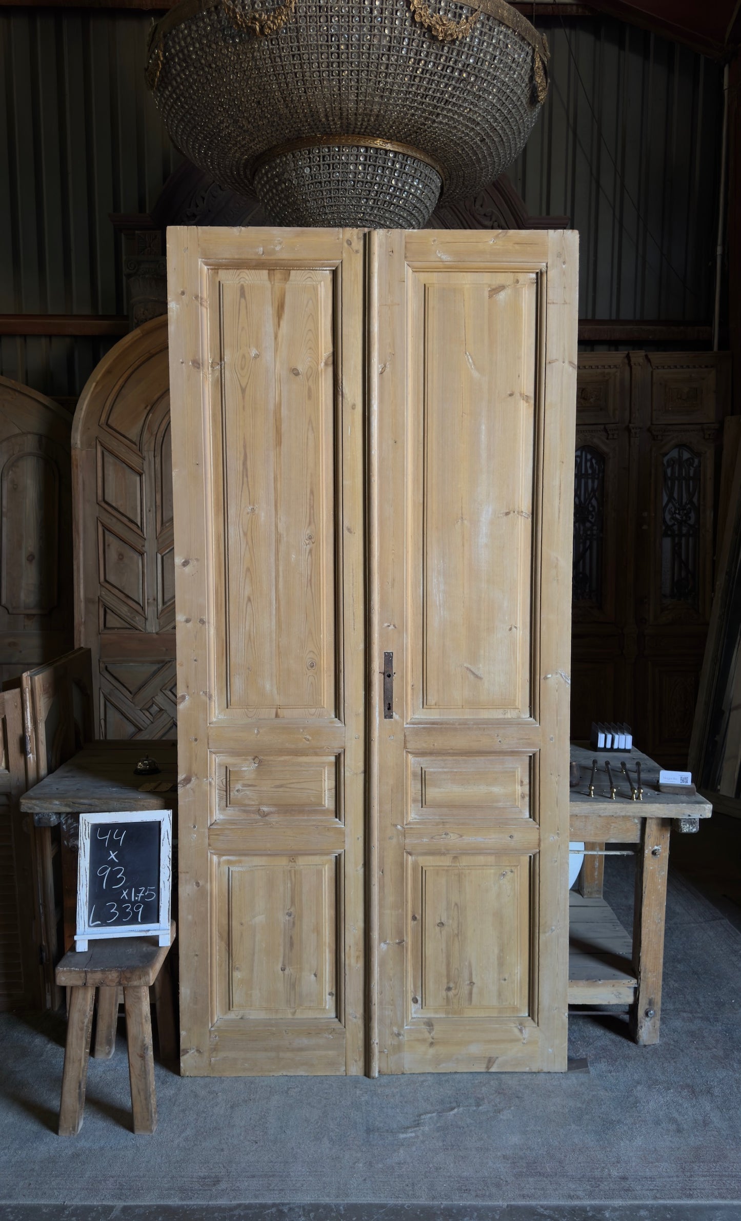 3 Panel Antique Solid French Doors - 44x93 - L339