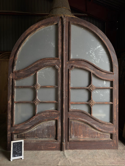 French Chateau Arched Glass Antique Double Doors - 97.5x118.5 - L462