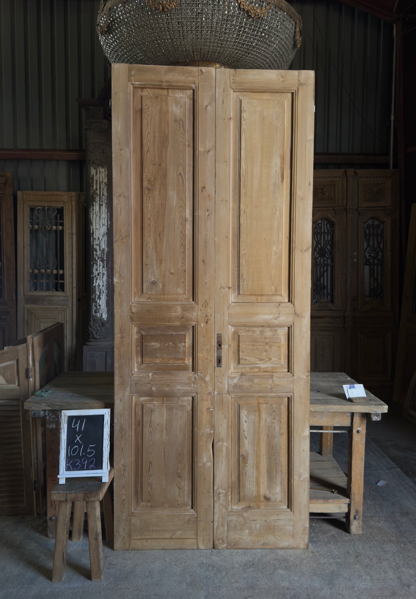 3 Panel Antique Solid French Doors - 41x101.5 K392