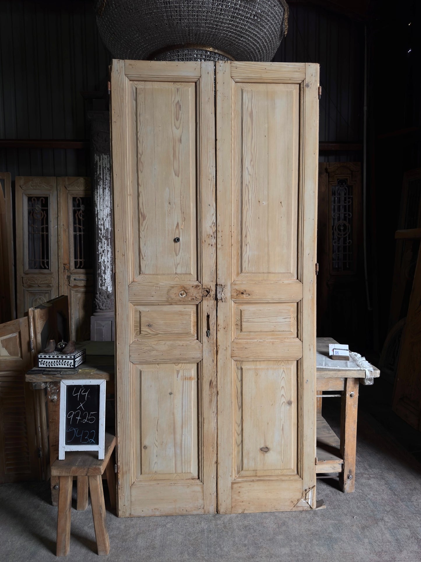 3 Panel Antique Solid French Doors - 44x97.25 J432