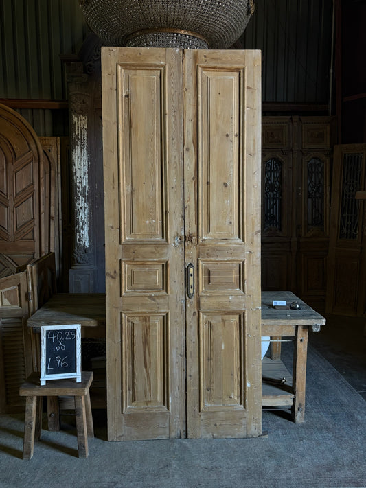 Raised Molding 3 Panel Antique Solid French Doors - 40.25x100 - L96