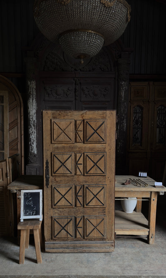 Spanish Crossbuck Panel Antique Single Door - 35x68 - L247
