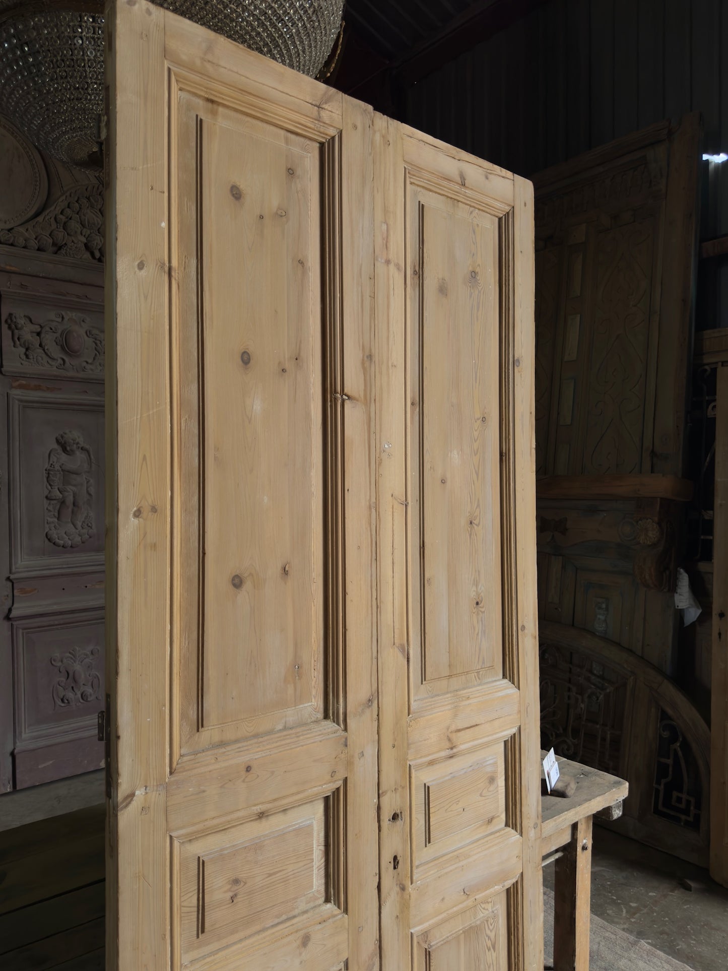 3 Panel Antique Solid French Doors - 40.25x93 K50