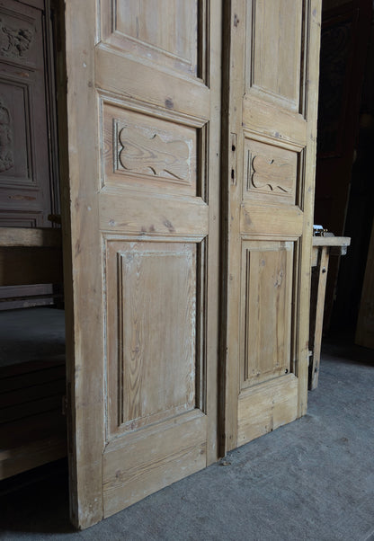 3 Panel Carved Antique Solid French Doors - 43x95.5 - L322