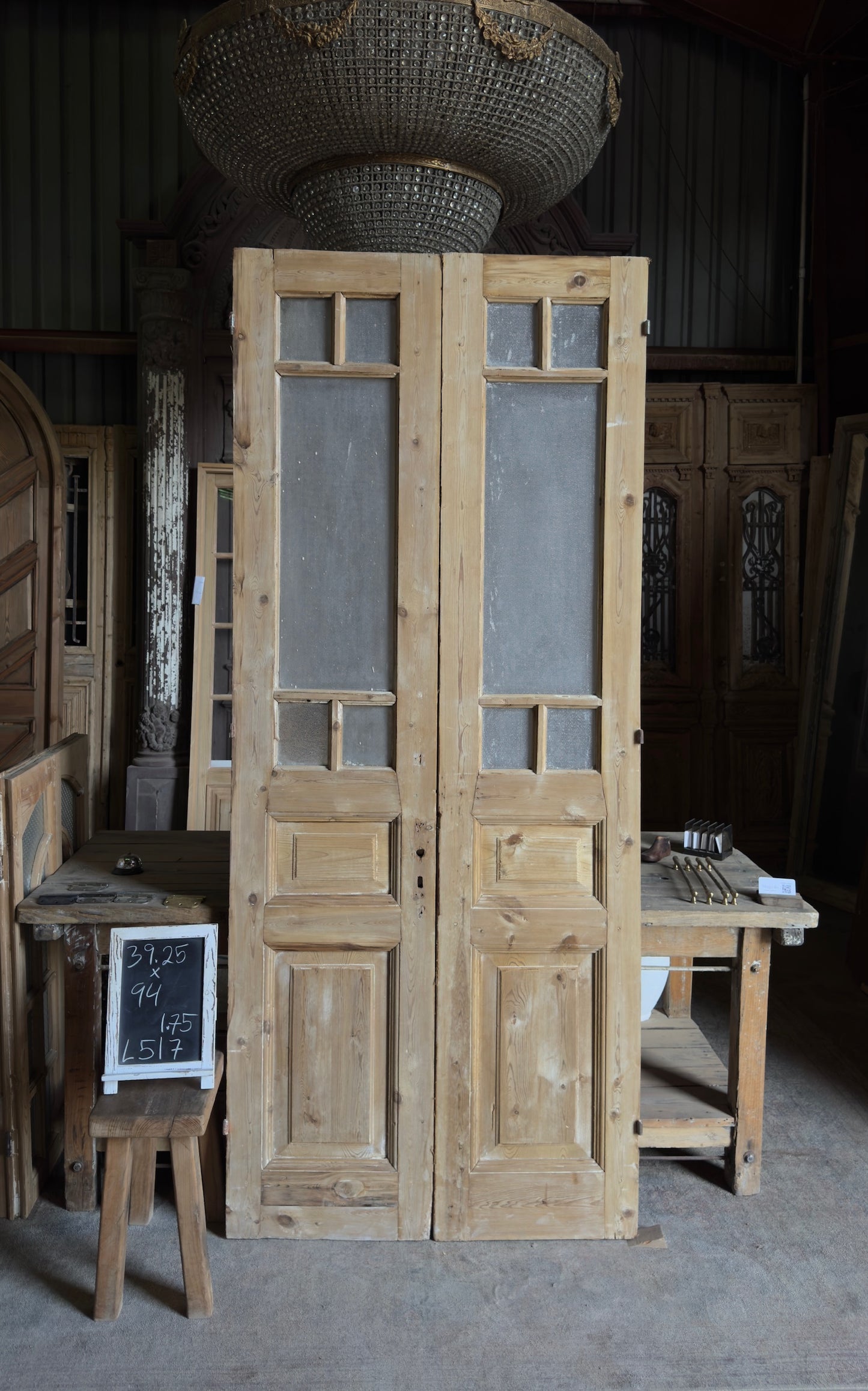 Antique Obscured Glass 6 Lite French Doors - 39.25x94 - L517