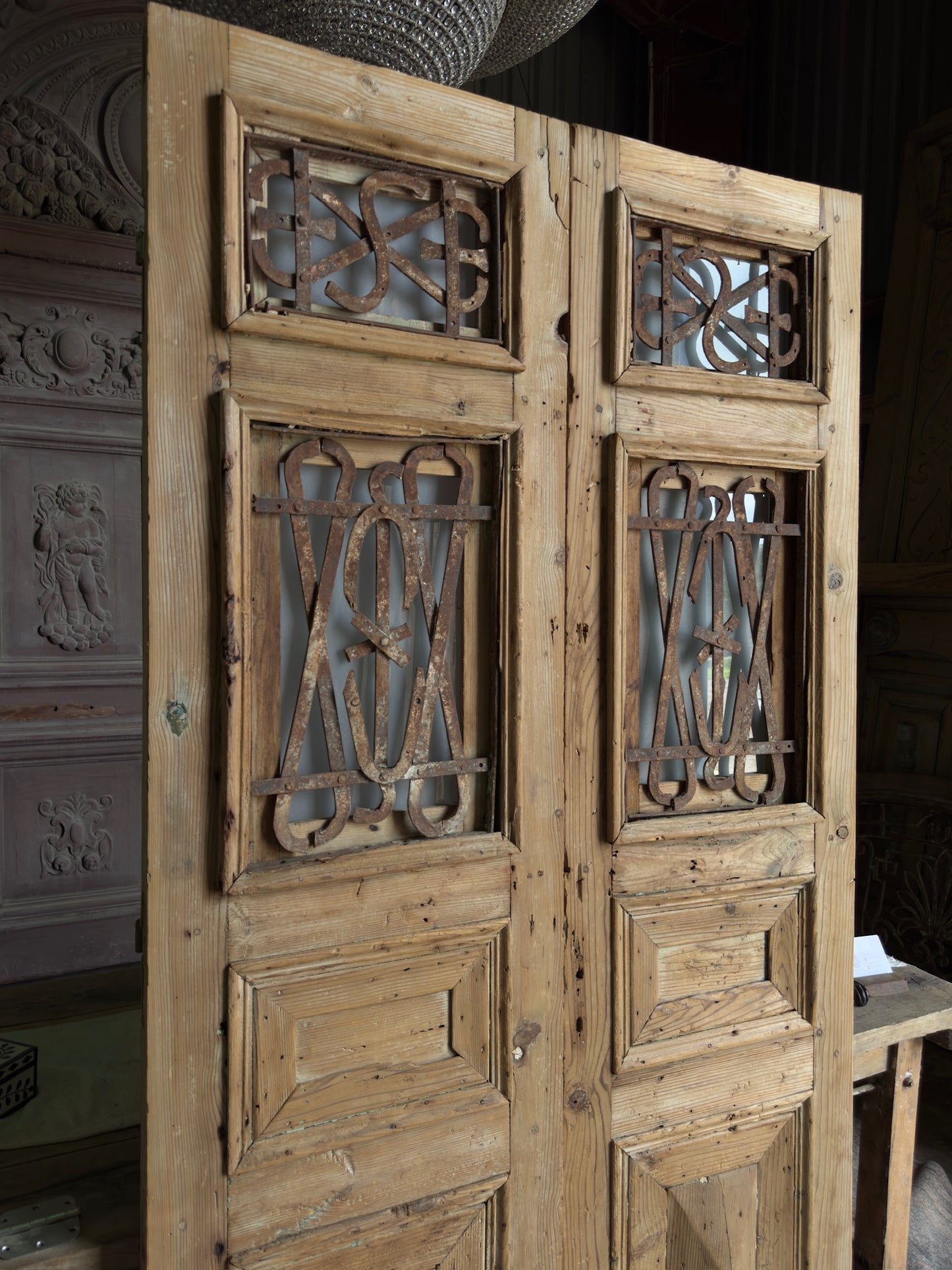 4 Panel Antique Iron French Doors - 44x88 J45