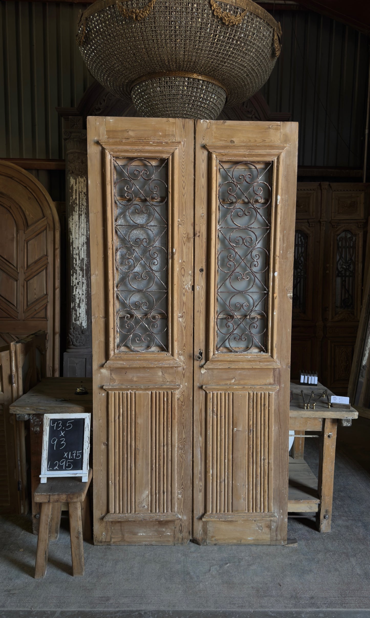 Scrolled Antique Iron French Doors - 43.5x93 - L295