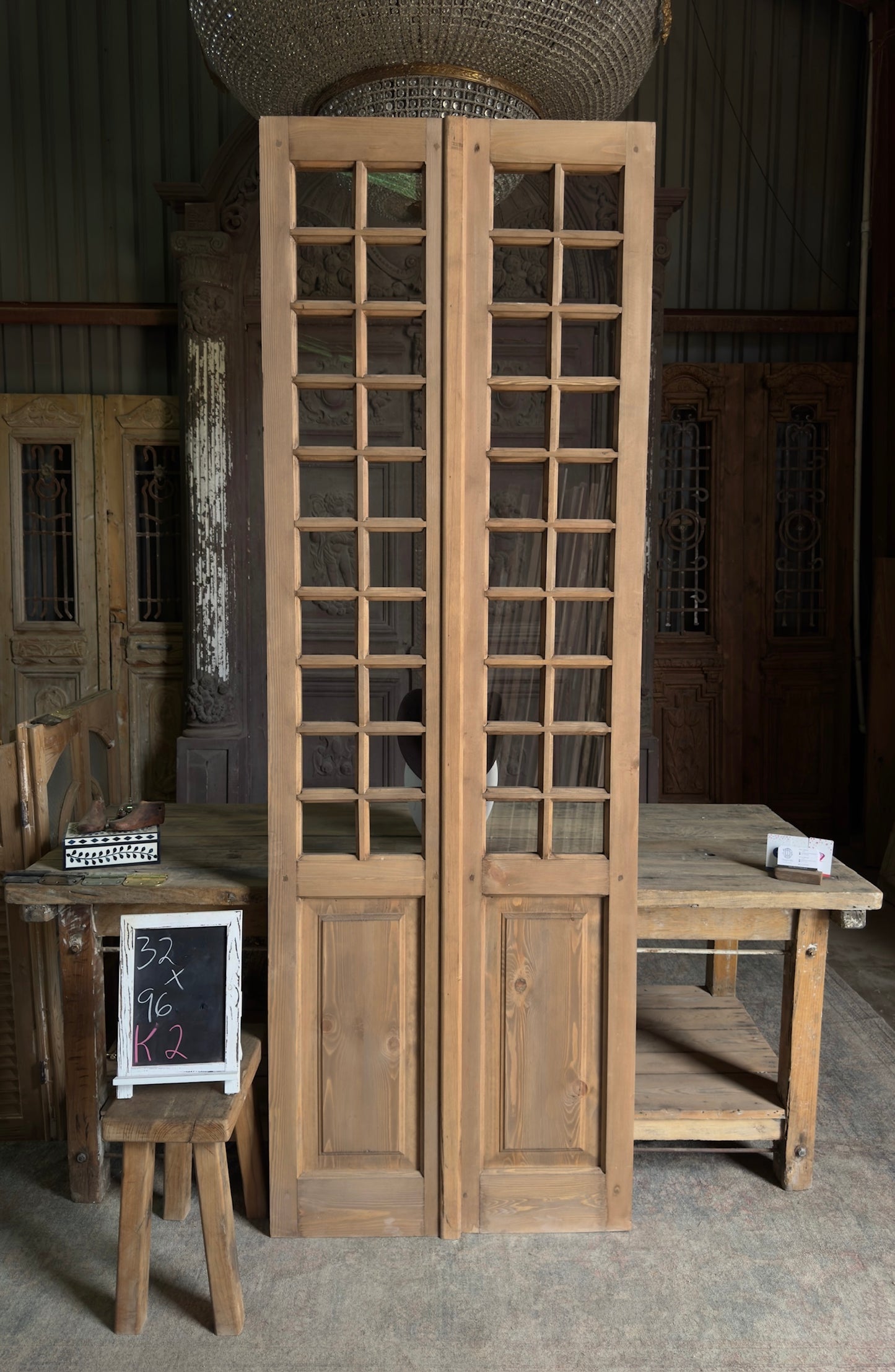Handcrafted 20 Light Glass French Doors - 32x96 K2