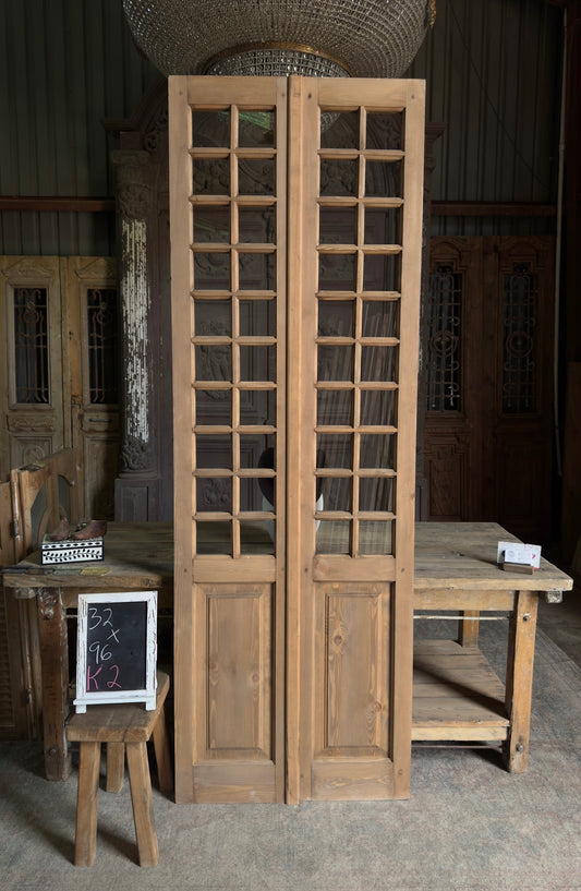 20 Light Baltic Pine French Doors - 32x96 K2