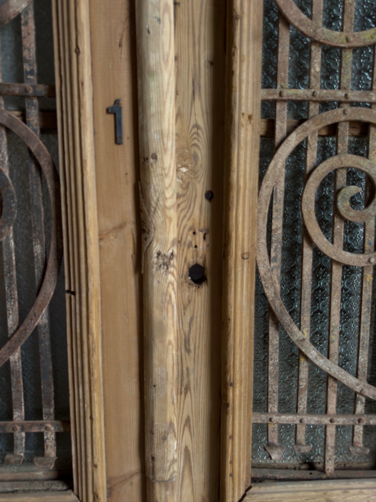 Antique Carved 2 Lite French Doors - 42.5x92.5 - L549