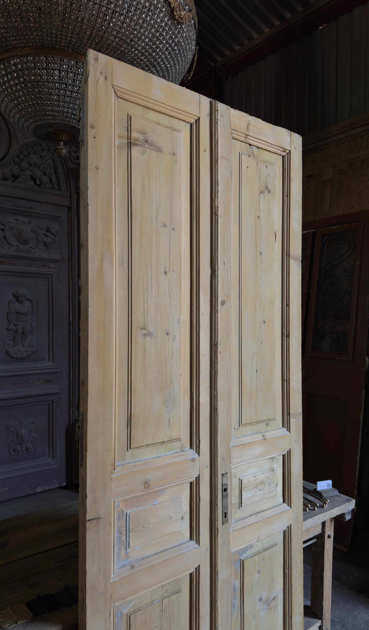 3 Panel Antique Solid French Doors - 39x96.5 - L335