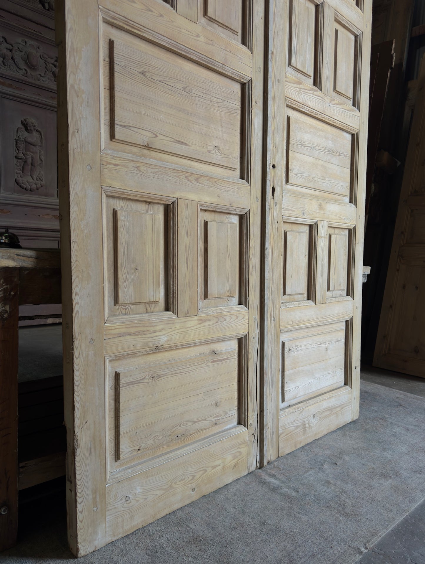 Thick Antique Paneled Solid French Doors - 60.25x93.5 - L463