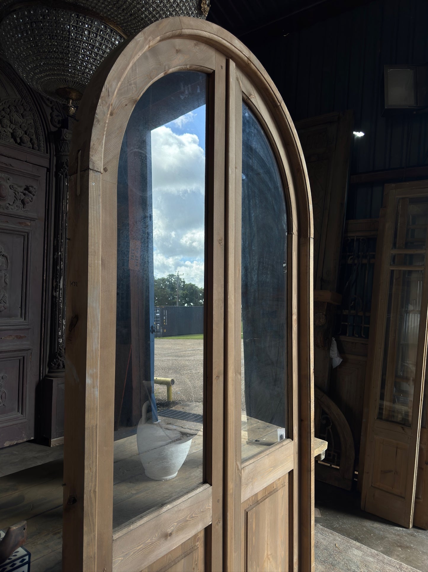 Handcrafted Arched Open Glass French Door Unit - 48x96 K32