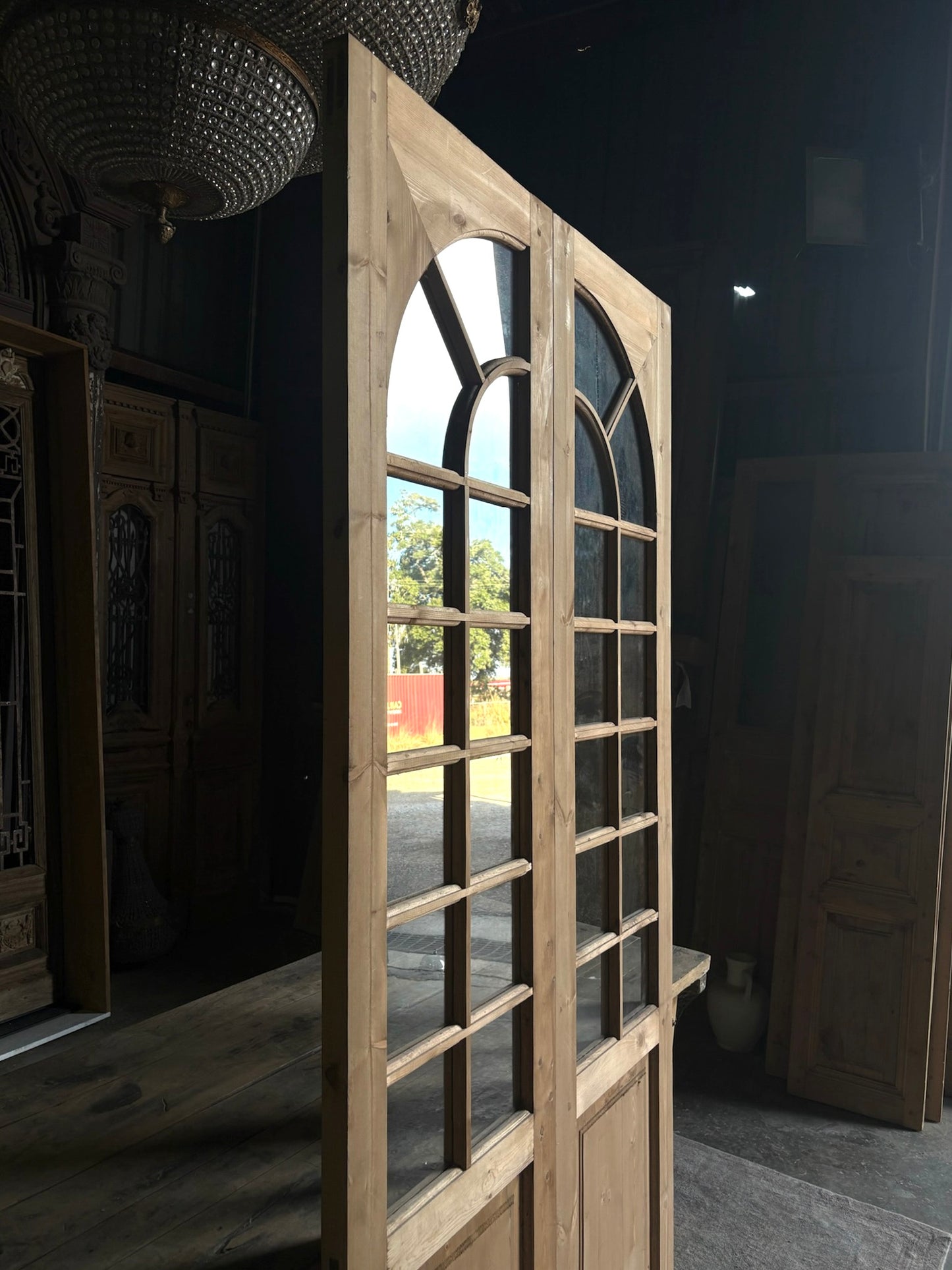 (Elise) Handcrafted Arched Glass French Doors - 48x96 L48