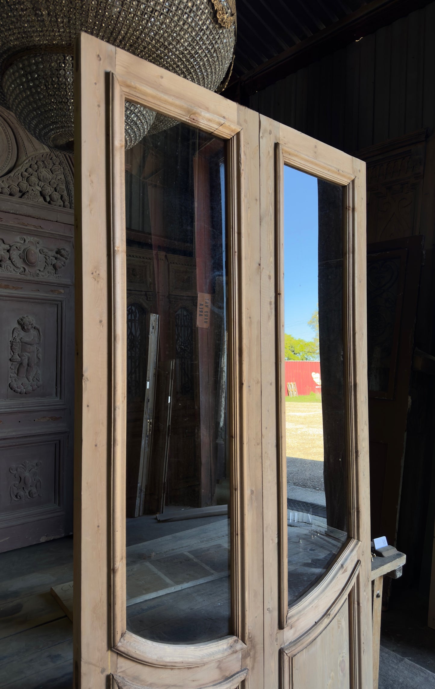 Glass Arched Baltic Pine French Doors - 48x96 L502