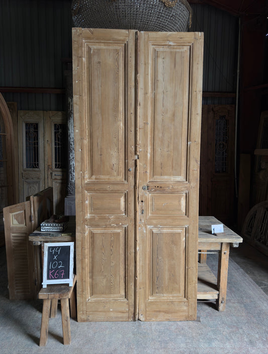 3 Panel Antique Solid French Doors - 44x102 K67