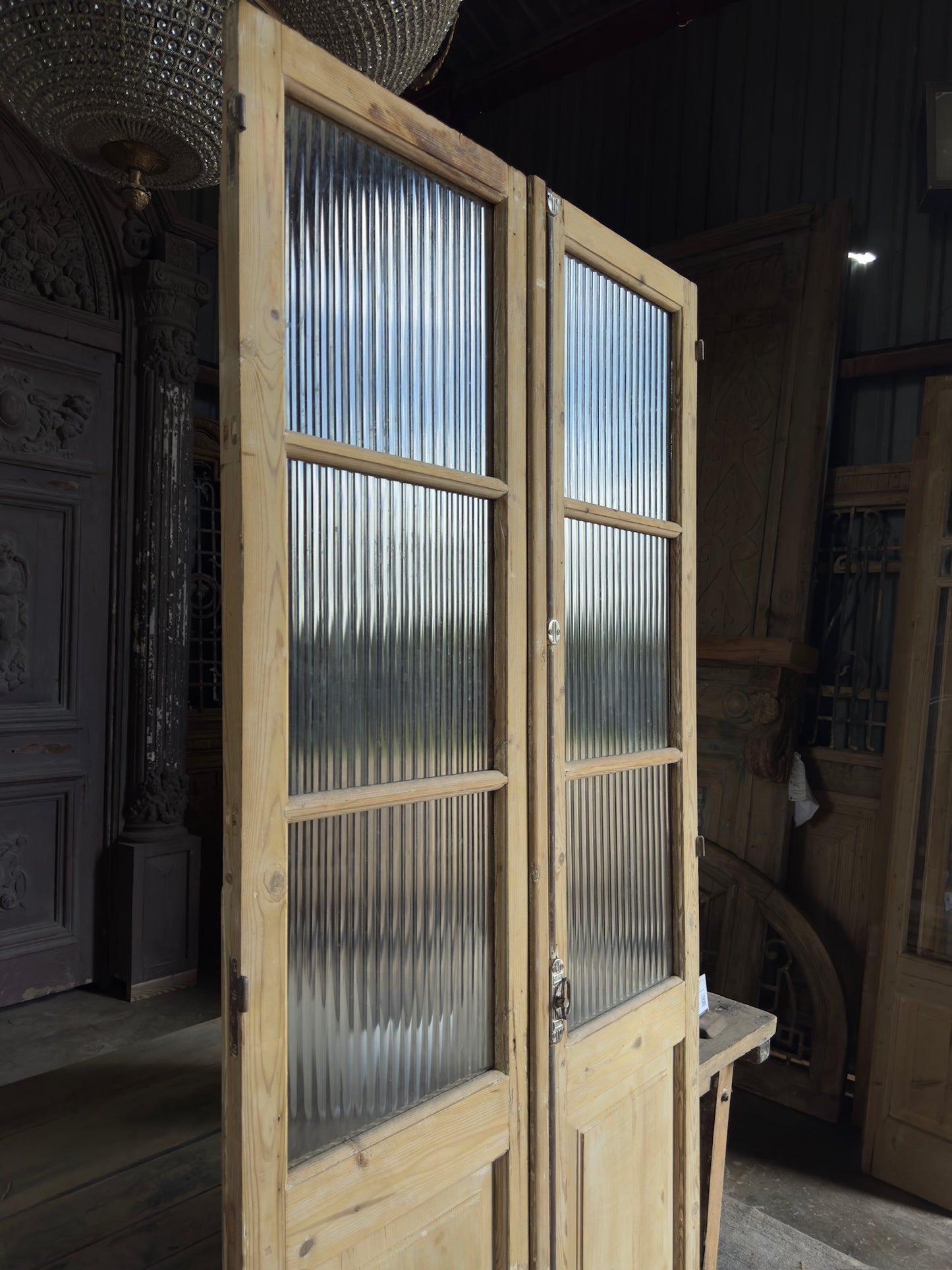 3 Lite Antique Glass French Doors - 40.5x90.5 J588