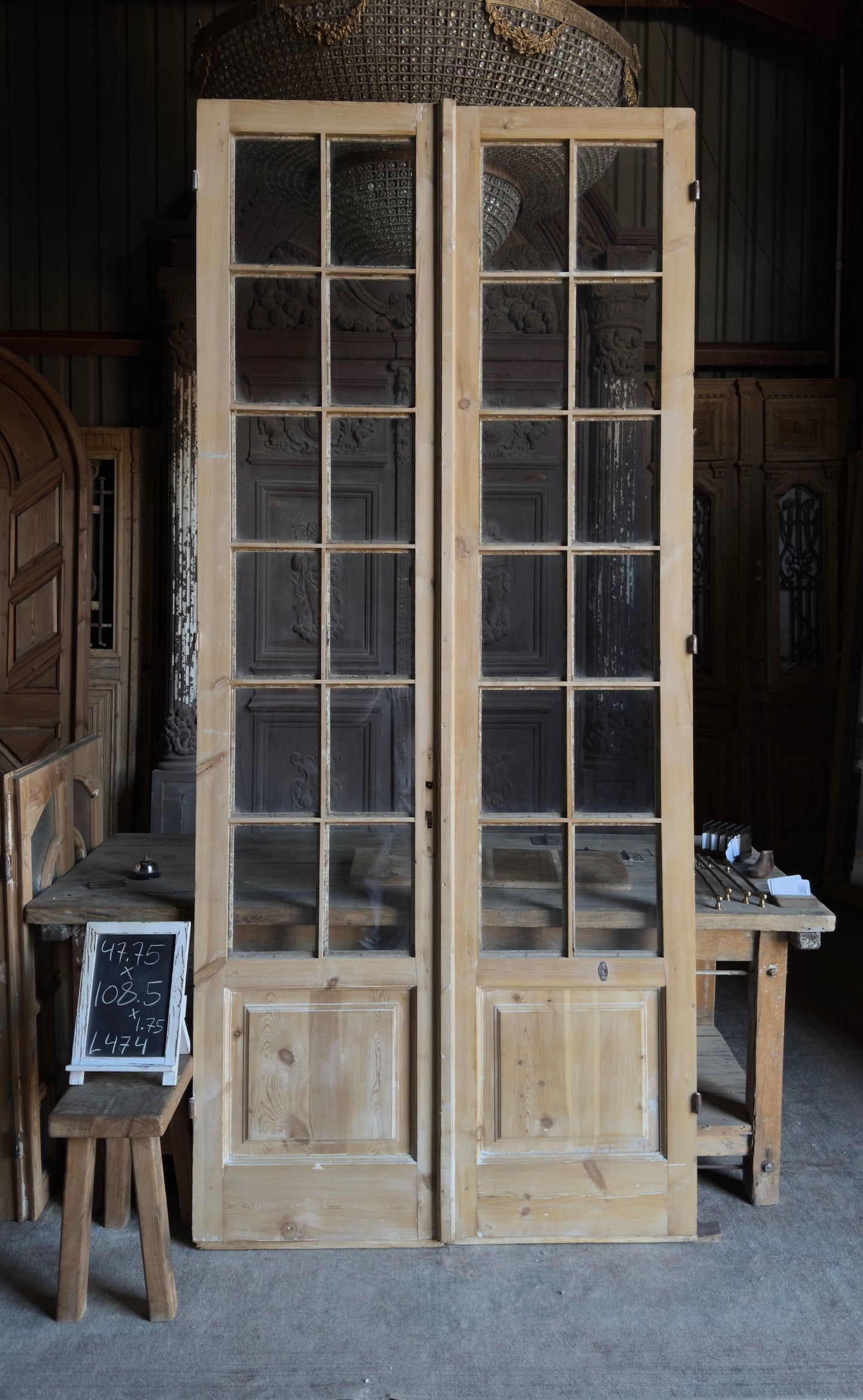 Tall Elegant Antique Glass French Doors - 47.75x108.5 - L474