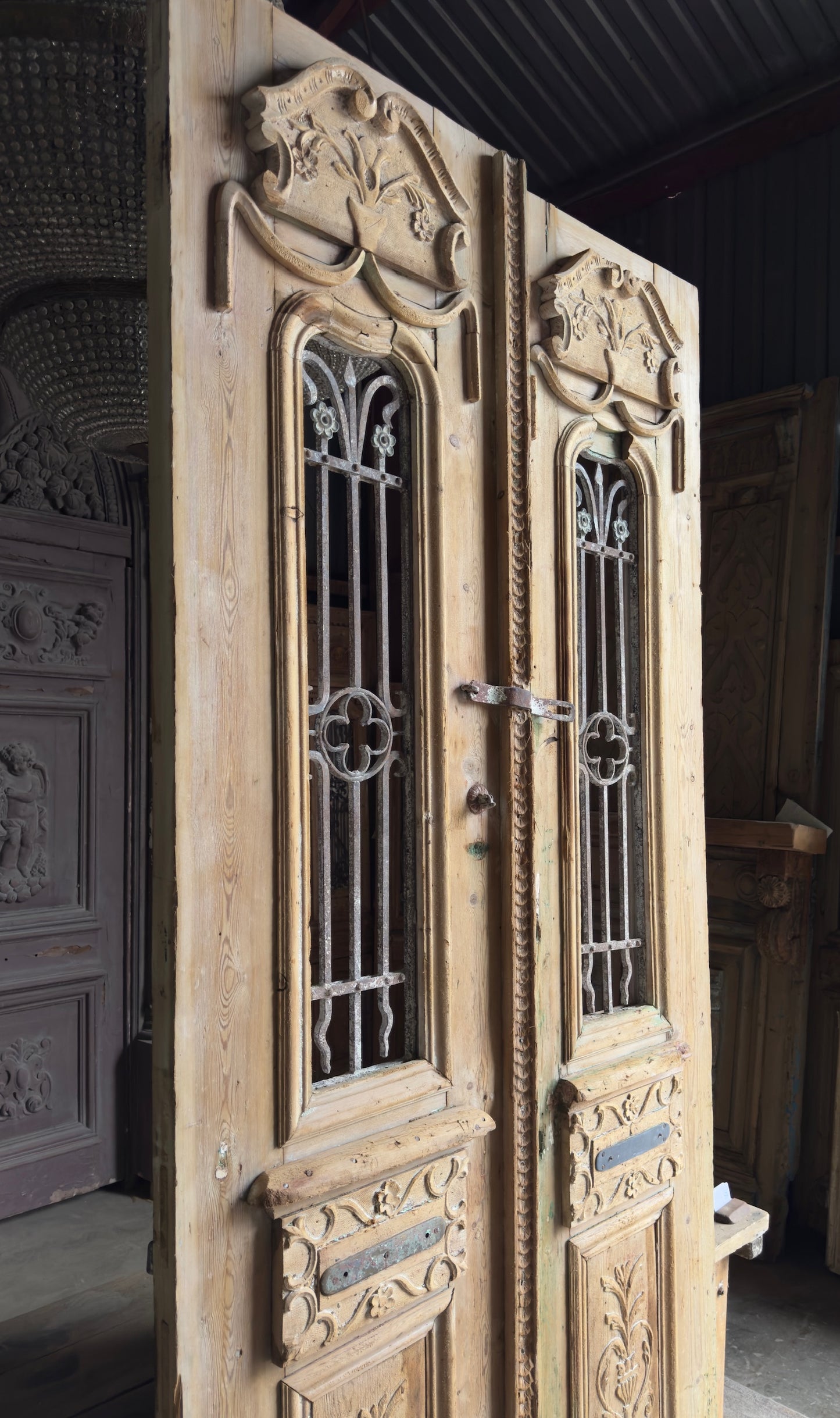 Ornate Antique Iron French Doors - 51x116 - L203