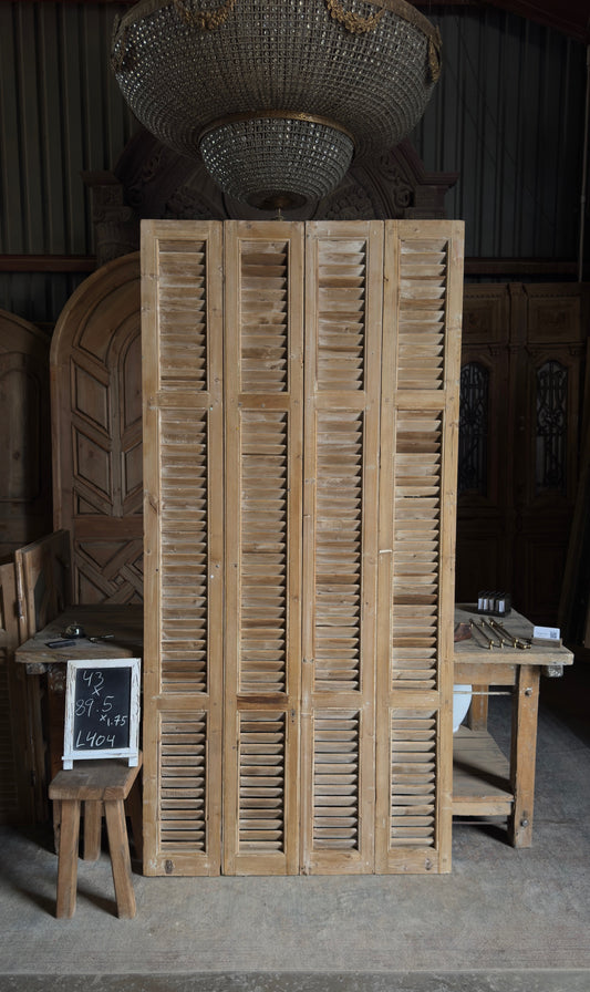 European French Antique Louvered Shutters - 43x89.5 - L404