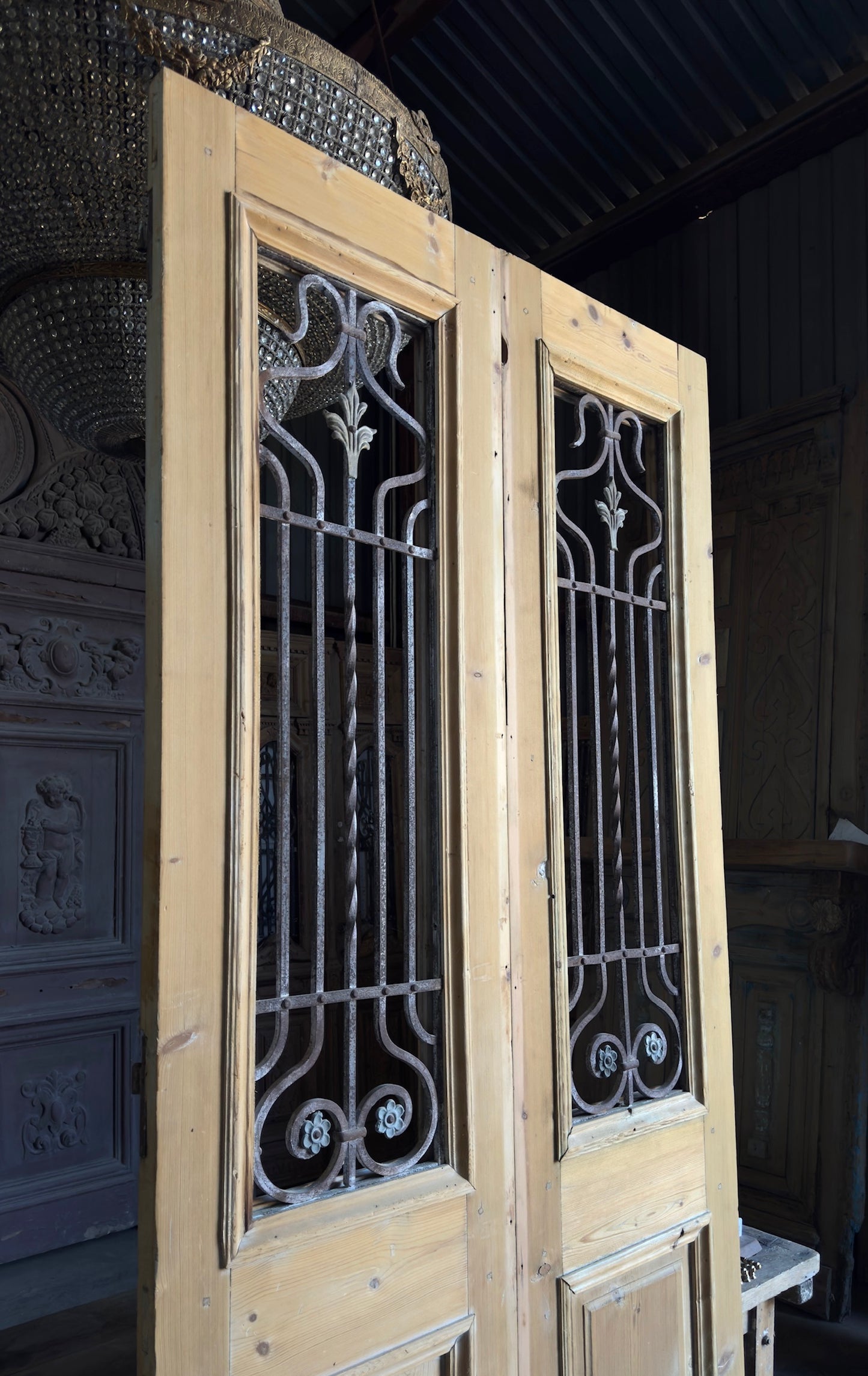 Elegant Tall Iron Antique French Doors - 47x107.5 - L108