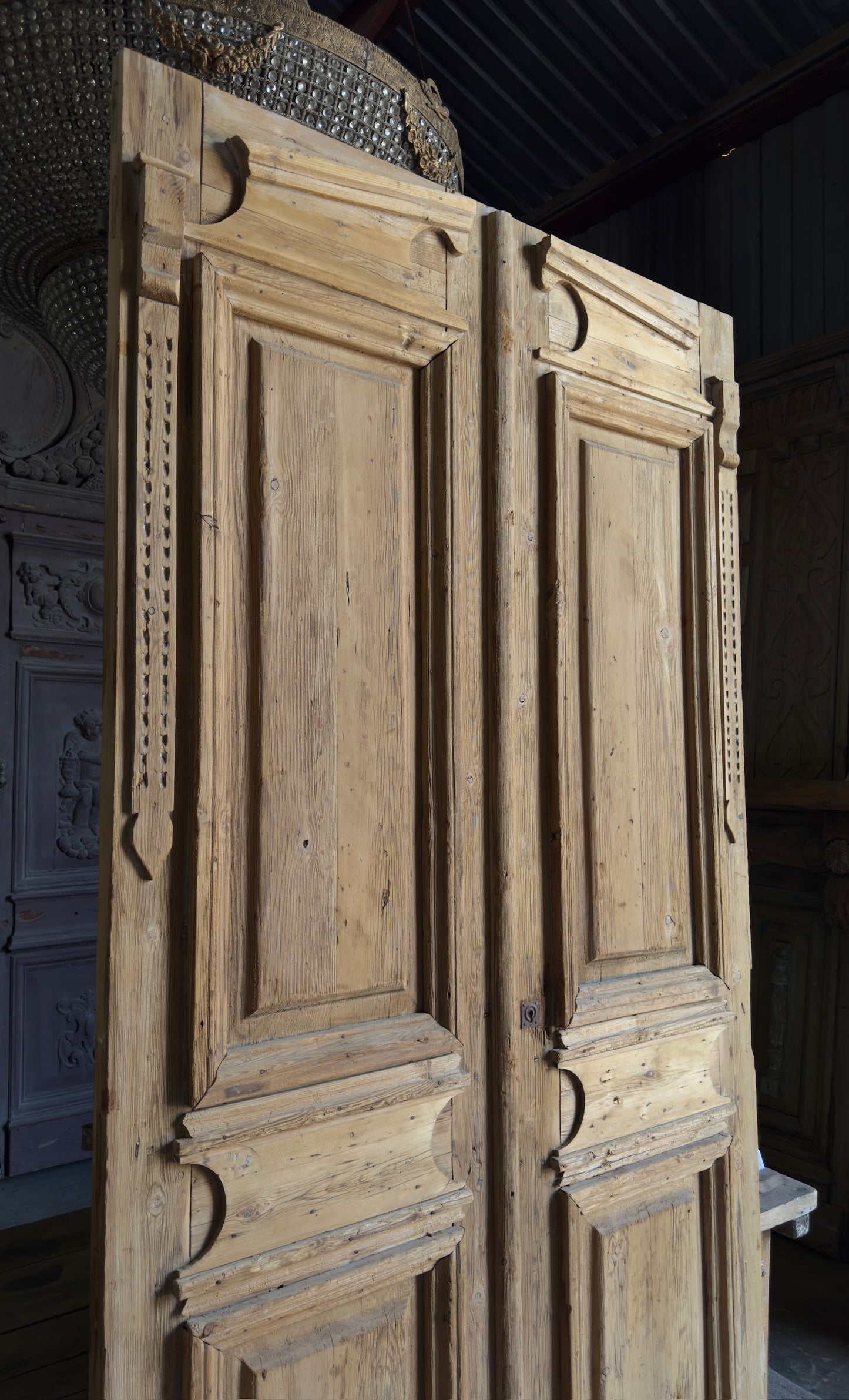 Antique Carved 6 Panel Double Doors - 54x106.5 - L529