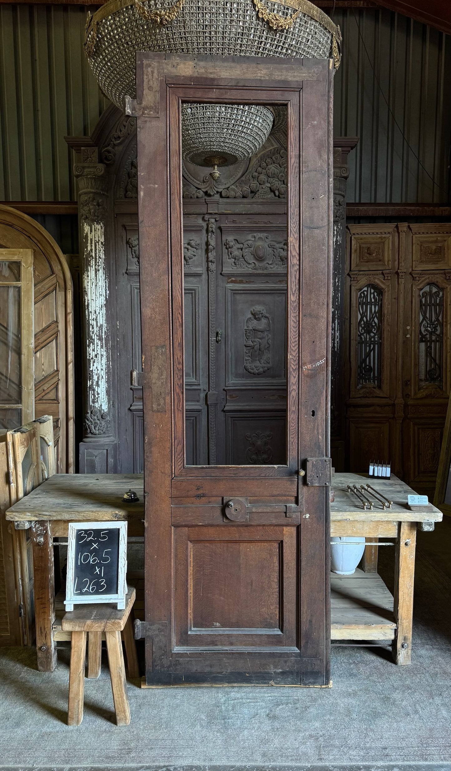 European Full Glass Antique Single Door - 32.5x106.5 - L263