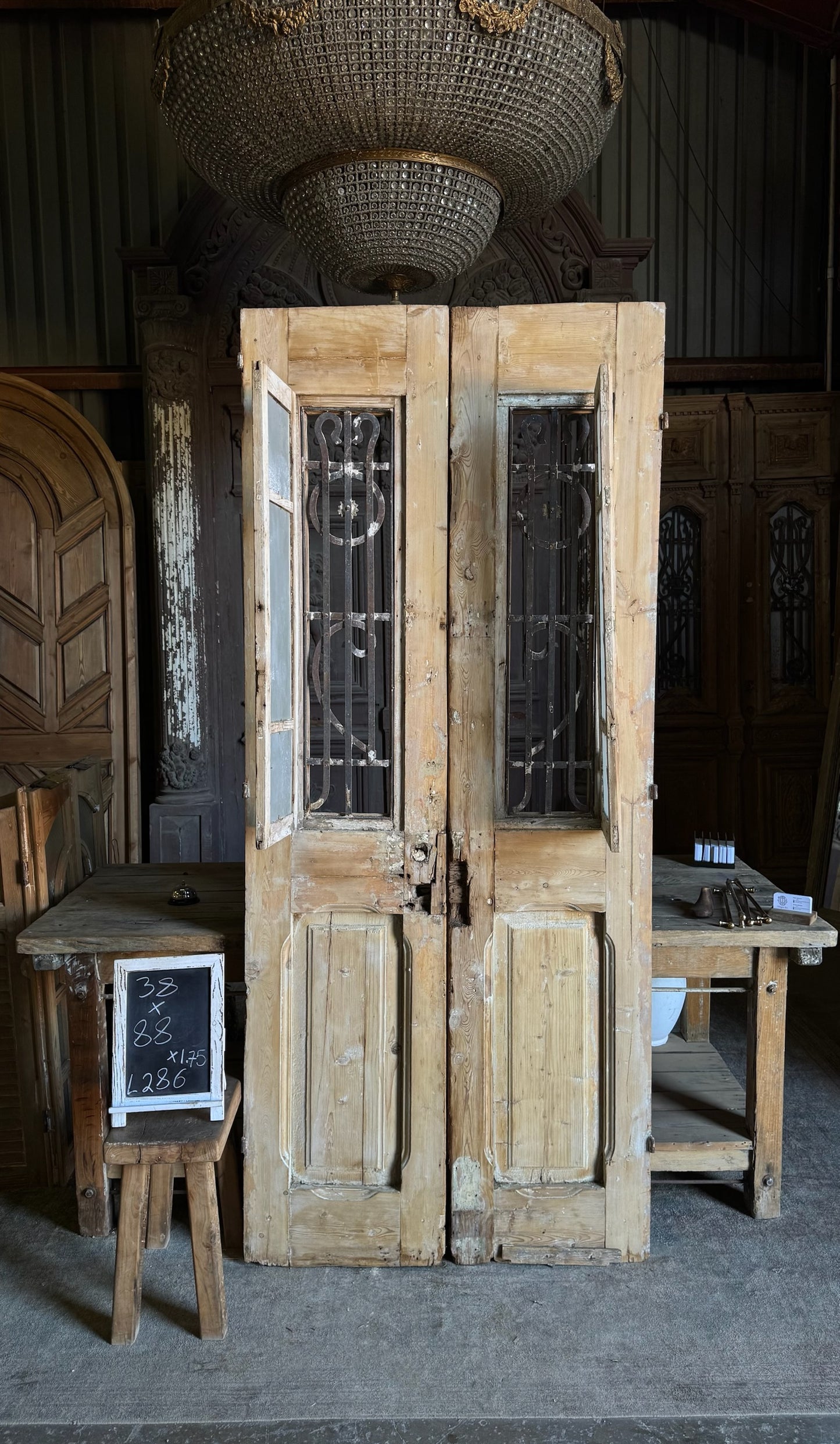 Antique Iron French Double Doors - 38x88 - L286
