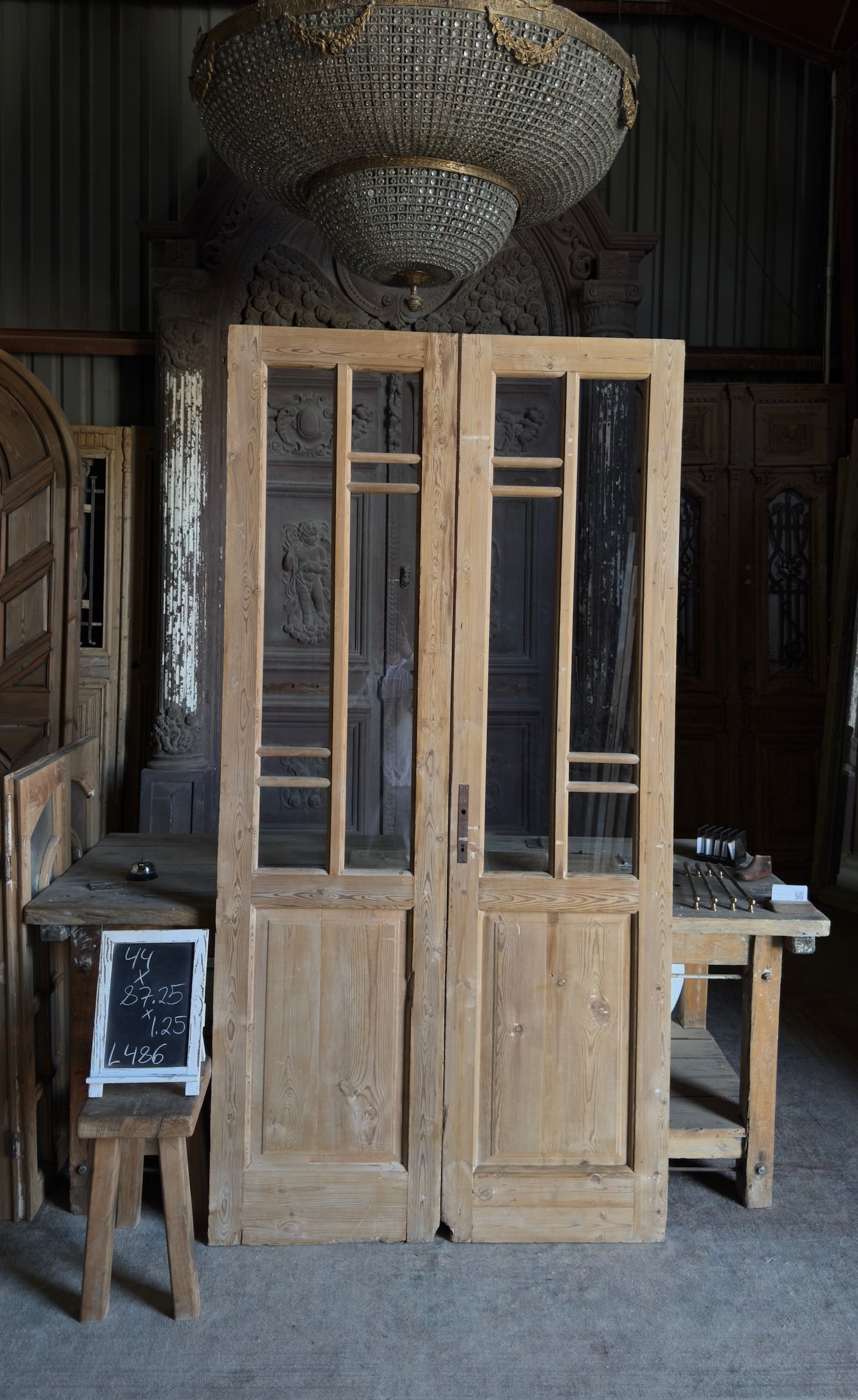 Antique Art Nouveau Glass French Doors - 44x87.25 - L486