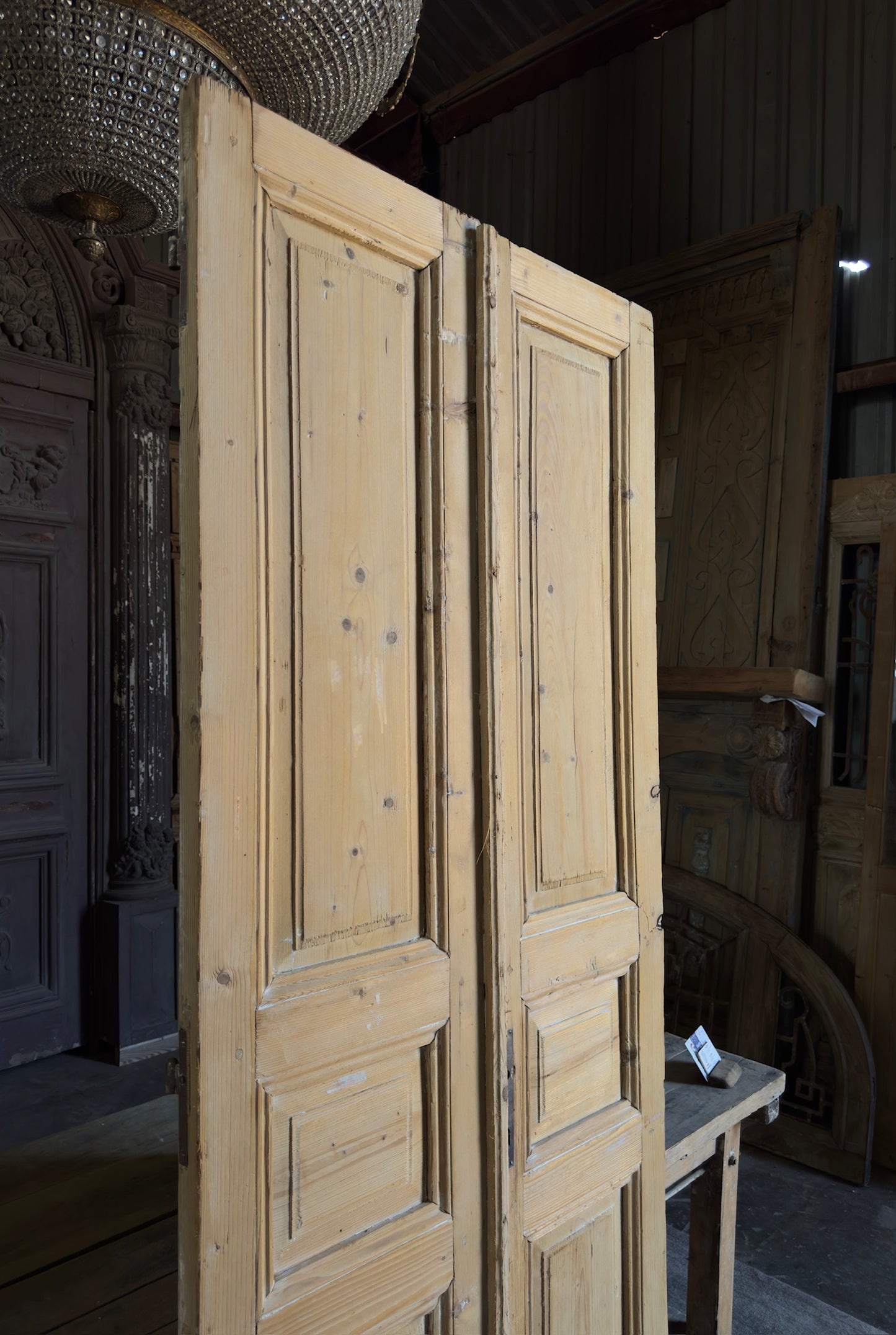 3 Panel Antique Solid French Doors - 36x90 K400