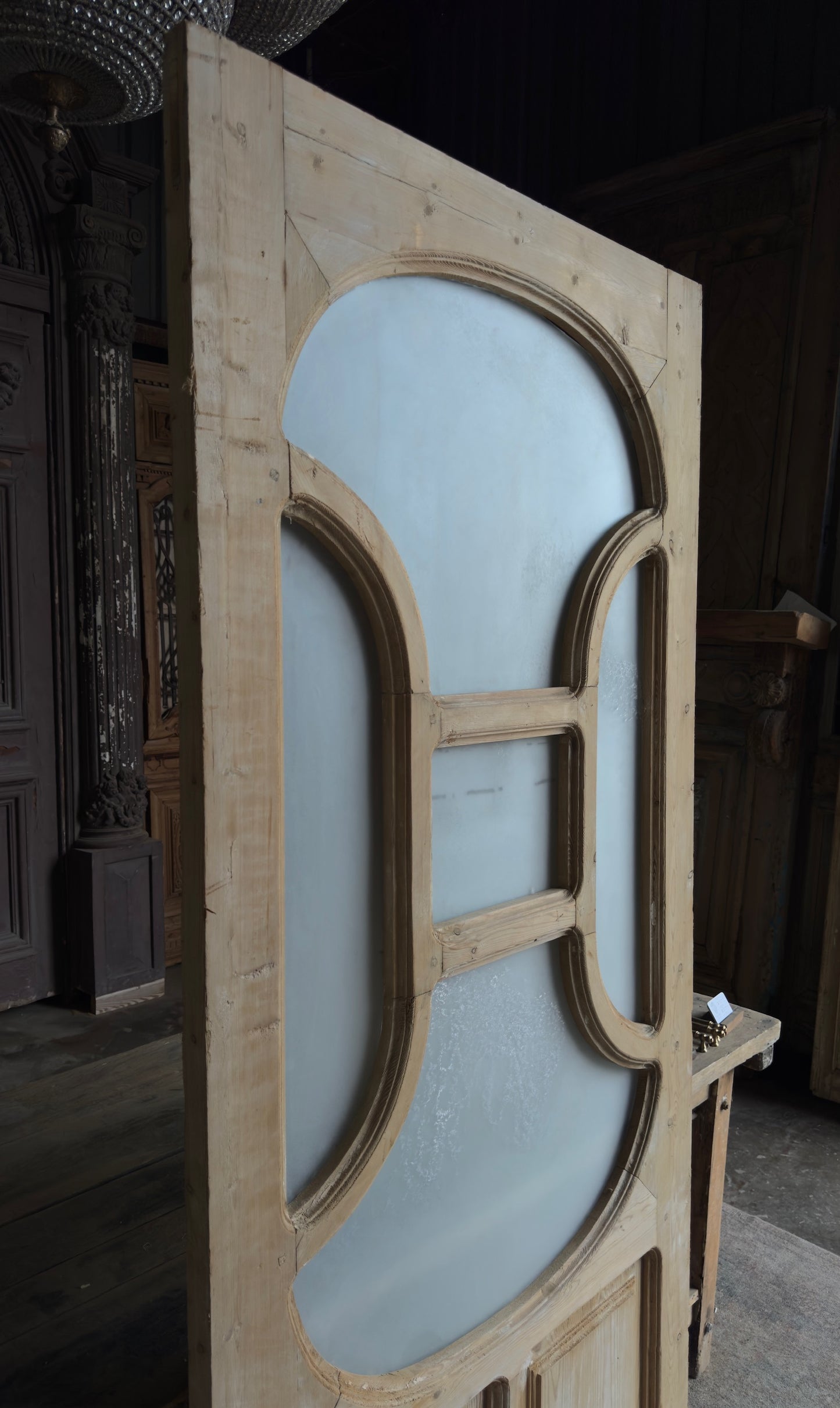 19th Century Antique Arched Glass Single Door - 40x86.5 - L162