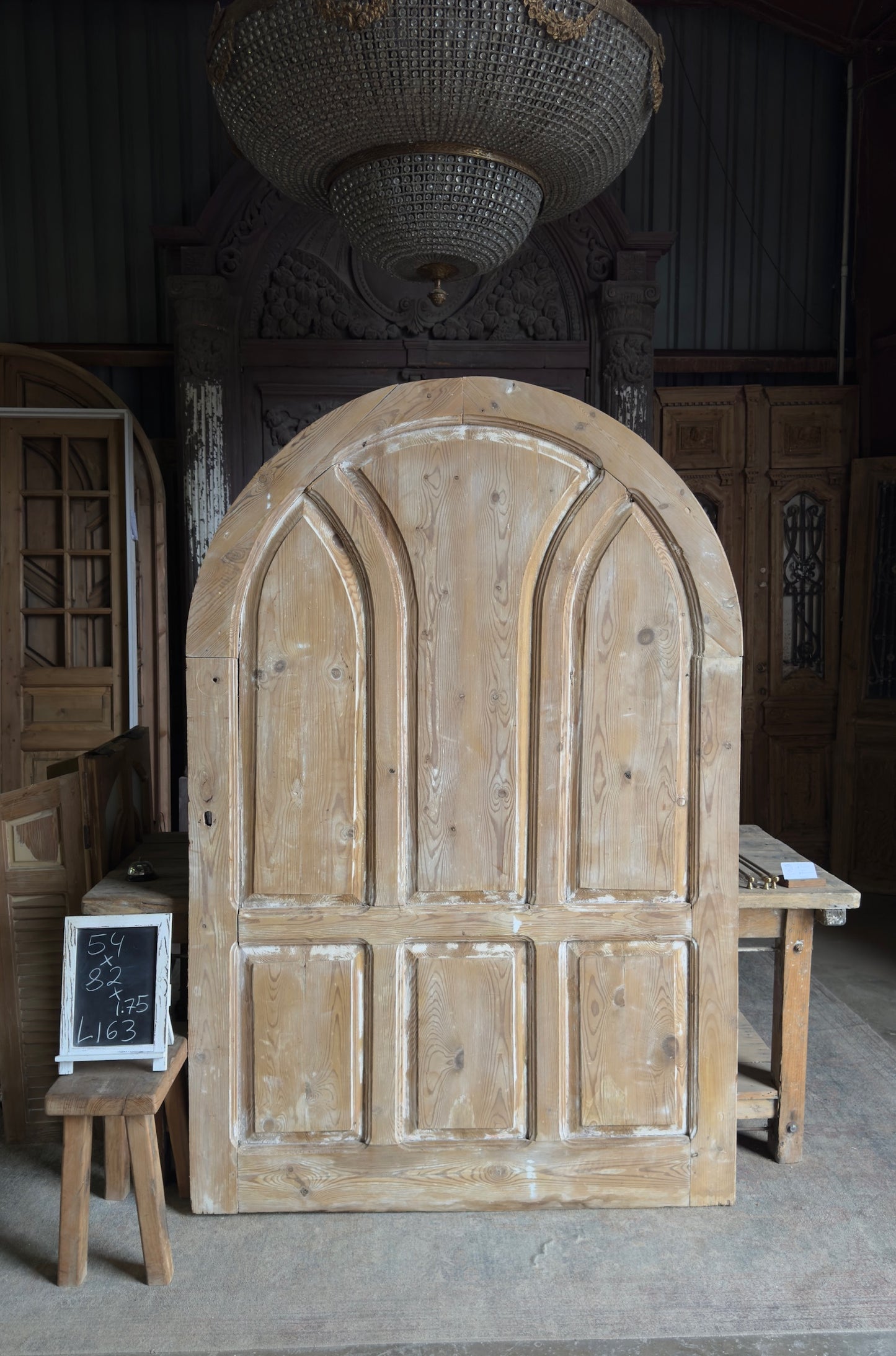 Wide 6 Panel Antique Solid Single Arched Door - 54x82 - L163